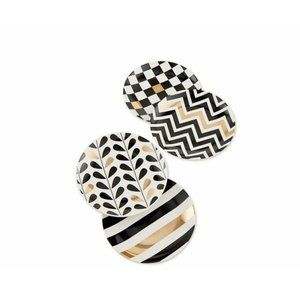 Designer 4 pc dessert plate set embellished with 14k gold white black